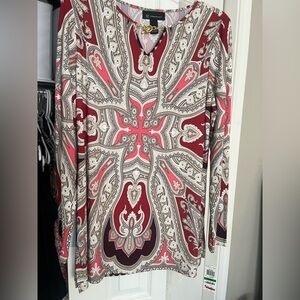 INC Paisley Long Sleeve tunic Top Large NWT